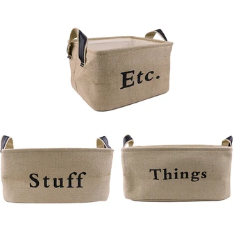

Jute Storage Bin Collapsible Convenient Storage Basket Pu Leather Handles Clothes Organizer for Bedroom Closet Toys Laundry