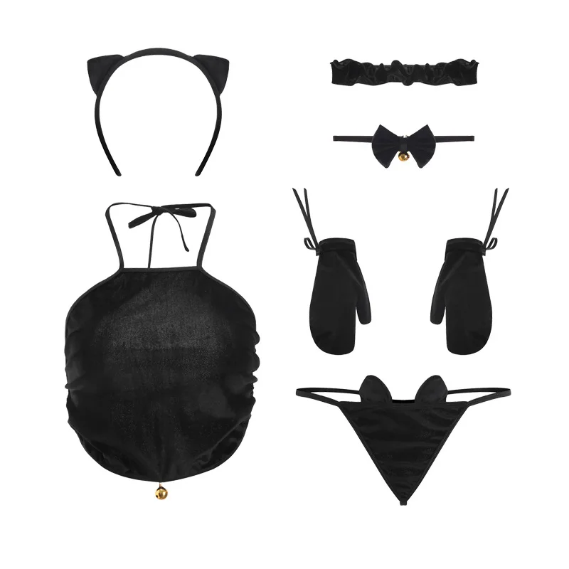 Cute Sexy Lingerie Pig Costumes Backless Bellyband Cat Uniforms Kitty Outfit Erotic Cosplay Cute Lace Underwear Set Top Panties