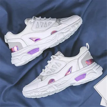 

2019 Women's Chunky Sneakers Walking Women Platform Shoes Lace Up White Vulcanize Shoes Womens Trainers Dad Shoes K903