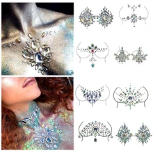 Temporary Women's Tattoos Fake Tattoo Stickers Chest Jewels Crystal Face Decoration Diamond Acrylic Rhinestone Face Stickers Hot