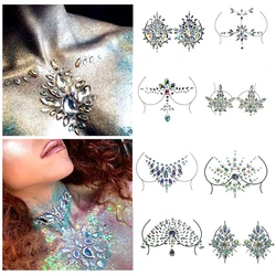 Temporary Women's Tattoos Fake Tattoo Stickers Chest Jewels Crystal Face Decoration Diamond Acrylic Rhinestone Face Stickers Hot