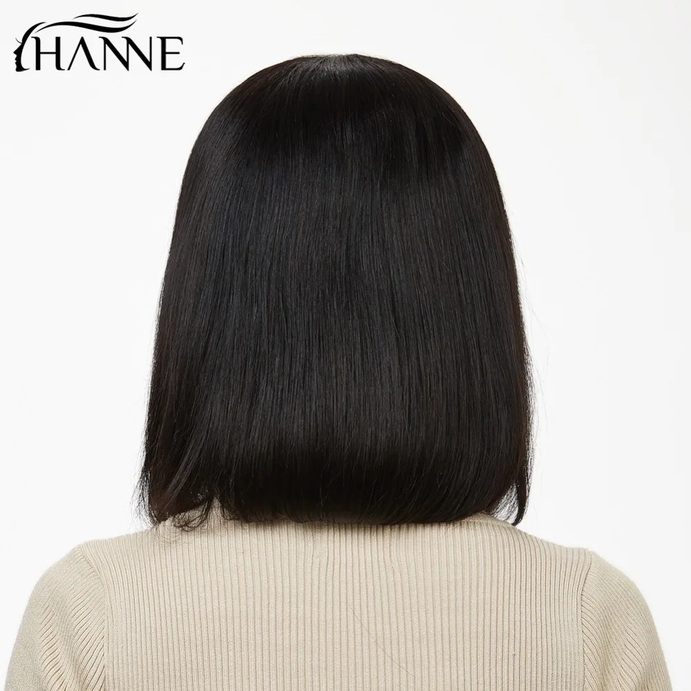 peruca curta de cabelo humano remy brasileiro, preto e liso com franja