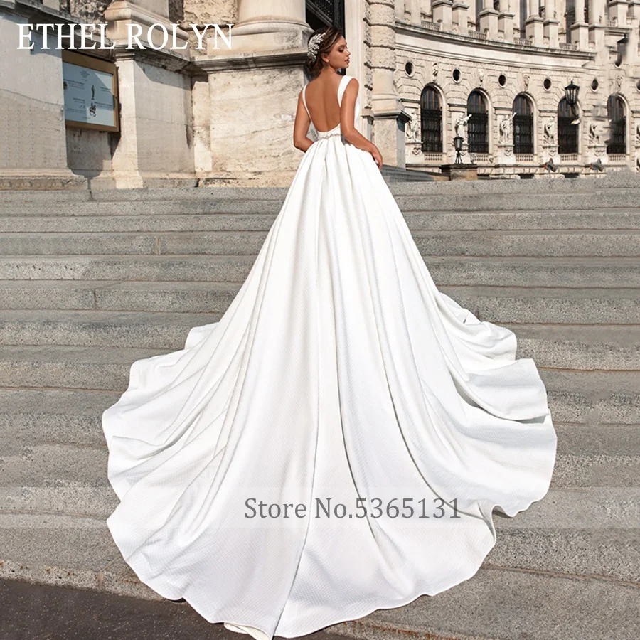 ETHEL ROLYN модное мягкое атласное винтажное свадебное платье с открытой спиной роскошное Хрустальное свадебное платье принцессы с поясом Vestido De Noiva