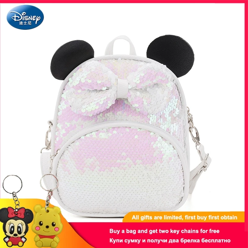 Mochila escolar de Disney para y niñas, mochila de viaje de Mickey con lazo grande, lentejuelas Flash, DS de moda, novedad 2019 |Mochilas| - AliExpress