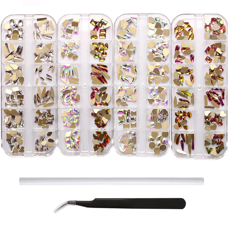 

1 Set Multi-shape Flat Back Multi-size Glass Crystal/AB/Rainbow Rhinestone Nail Art Craft Crystal 3D Decor Flat Back Rhinestone