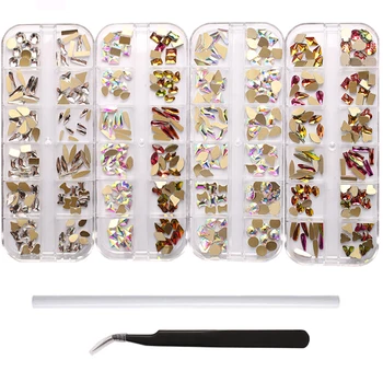 

1 Set Multi-shape Flat Back Multi-size Glass Crystal/AB/Rainbow Rhinestone Nail Art Craft Crystal 3D Decor Flat Back Rhinestone