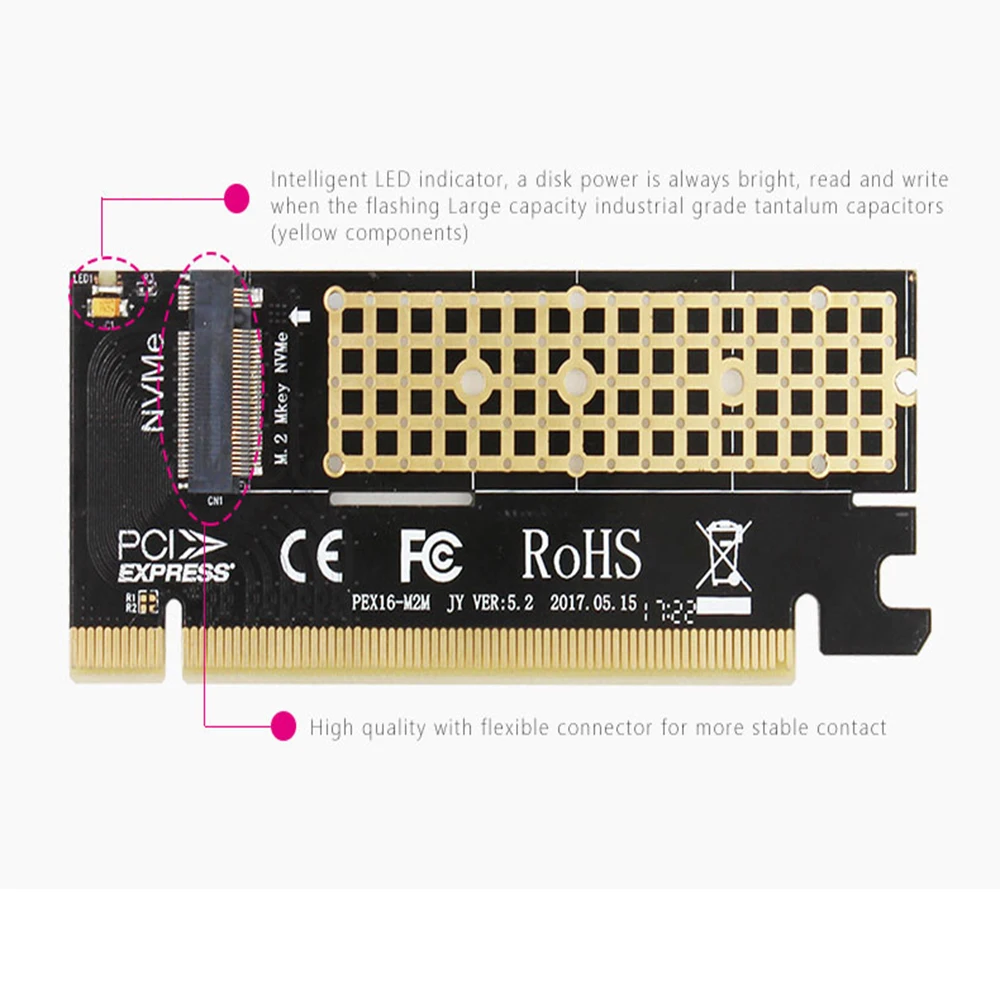 M.2 Накопитель SSD с протоколом NVME адаптер M2 к PCI Express 3,0X16 карта контроллера M интерфейс ключа поддержка PCI Express 3,0x4 2230-2280 Размер M.2 полная скорость