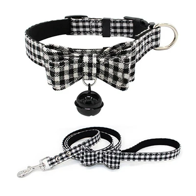 Black Collar Outfit Собачий нейлоновый ошейник поводок Регулируемый клетчатый галстук-бабочка для маленьких и больших домашних собак индивидуальный воротник наряд поводок XS s m l - Color: Black Collar Outfit
