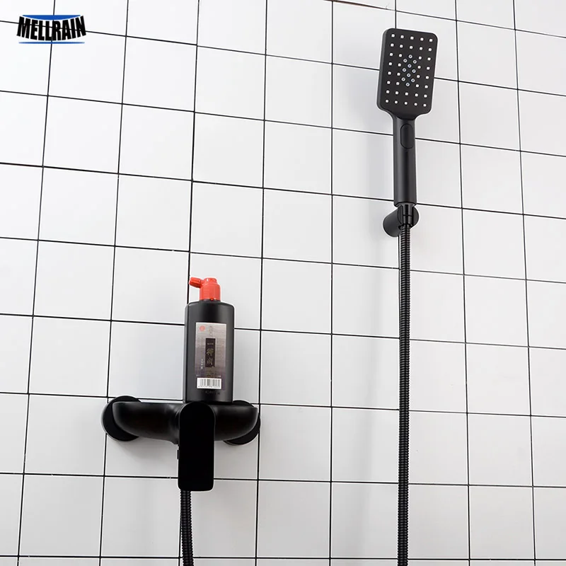 Bad Schwarz Dusche Wasserhahn Wand Montiert Einzigen Weg Hand Halten Dusche Set Messing Bad Wasser Mischbatterie Ware Bad Schwarz Dusche Wasserhahn Wand Montiert Einzigen Weg Hand Halten Dusche Set Messing Bad Wasser Mischbatterie Ware
