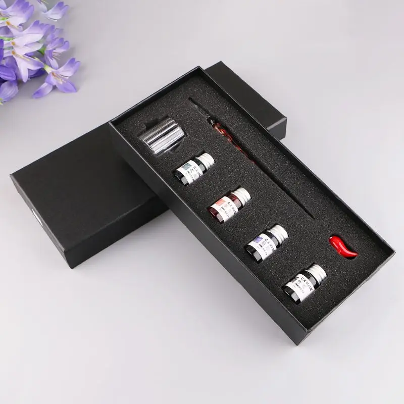 

7PCS/SET Spiral Pattern Glass Pen Dip Writing Ink Crystal Signature Pens Set for School Decoration Gifts Art Supplies