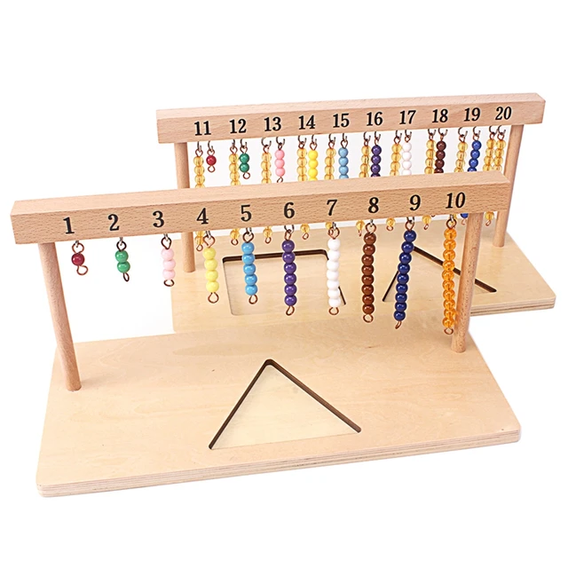 Montessori Teaching Math Toys Digitals Numbers 1-20 Hanger And Color Beads Stairs for Ten Board Preschool School Training Toys 3