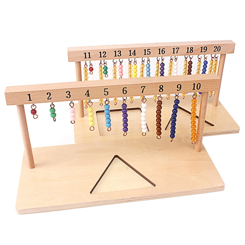 Montessori Teaching Math Toys Digitals Numbers 1-20 Hanger And Color Beads Stairs for Ten Board Preschool School Training Toys