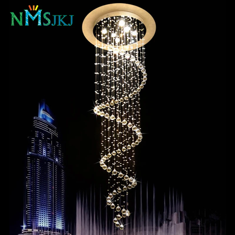 

Modern Luxury Spiral Staircase Living Room Decorated Crystal Chandelier