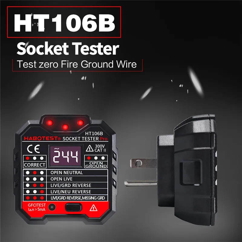 

New arrival HT106B Digital display socket tester plug polarity phase check detector Voltage test multi-function electroscope