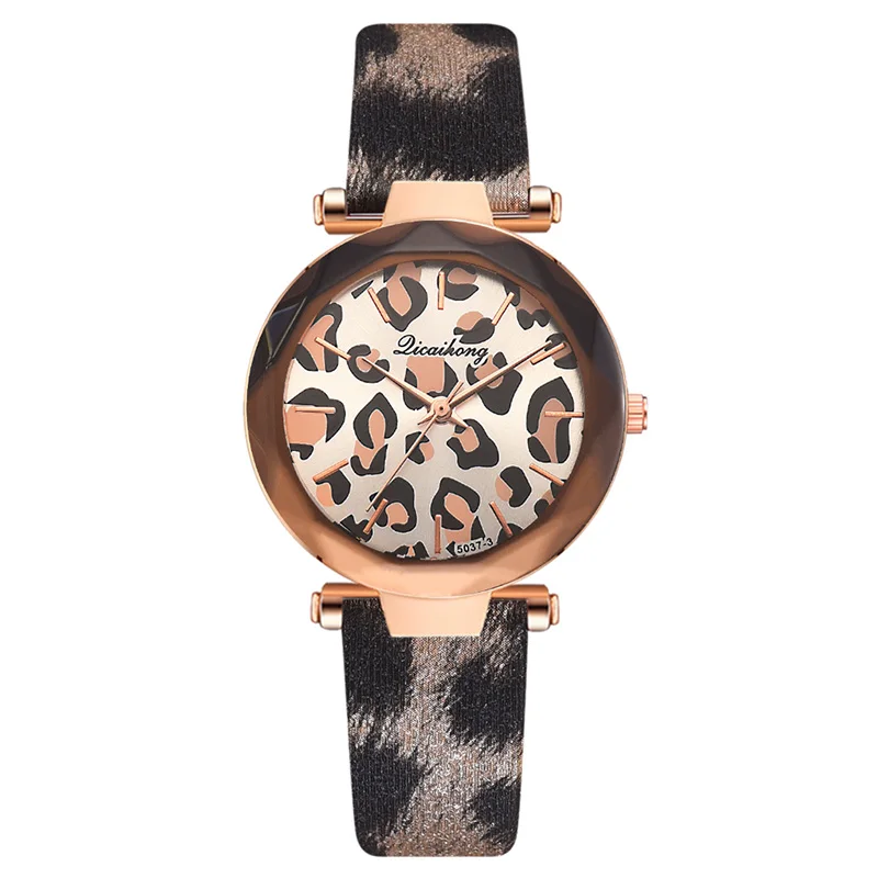 Романтические женские кварцевые часы роскошные сексуальные леопардовые часы с принтом для девочек огранка камня футболка по индивидуальному заказу распродажа Reloj Mujer подарок для влюбленных Новинка - Цвет: Apricot