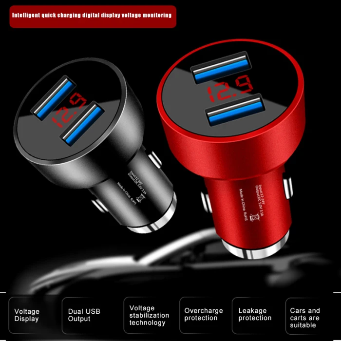 Быстрое Автомобильное зарядное устройство из сплава, 2 usb порта, светодиодный дисплей Вольтметр для смартфона DJA99