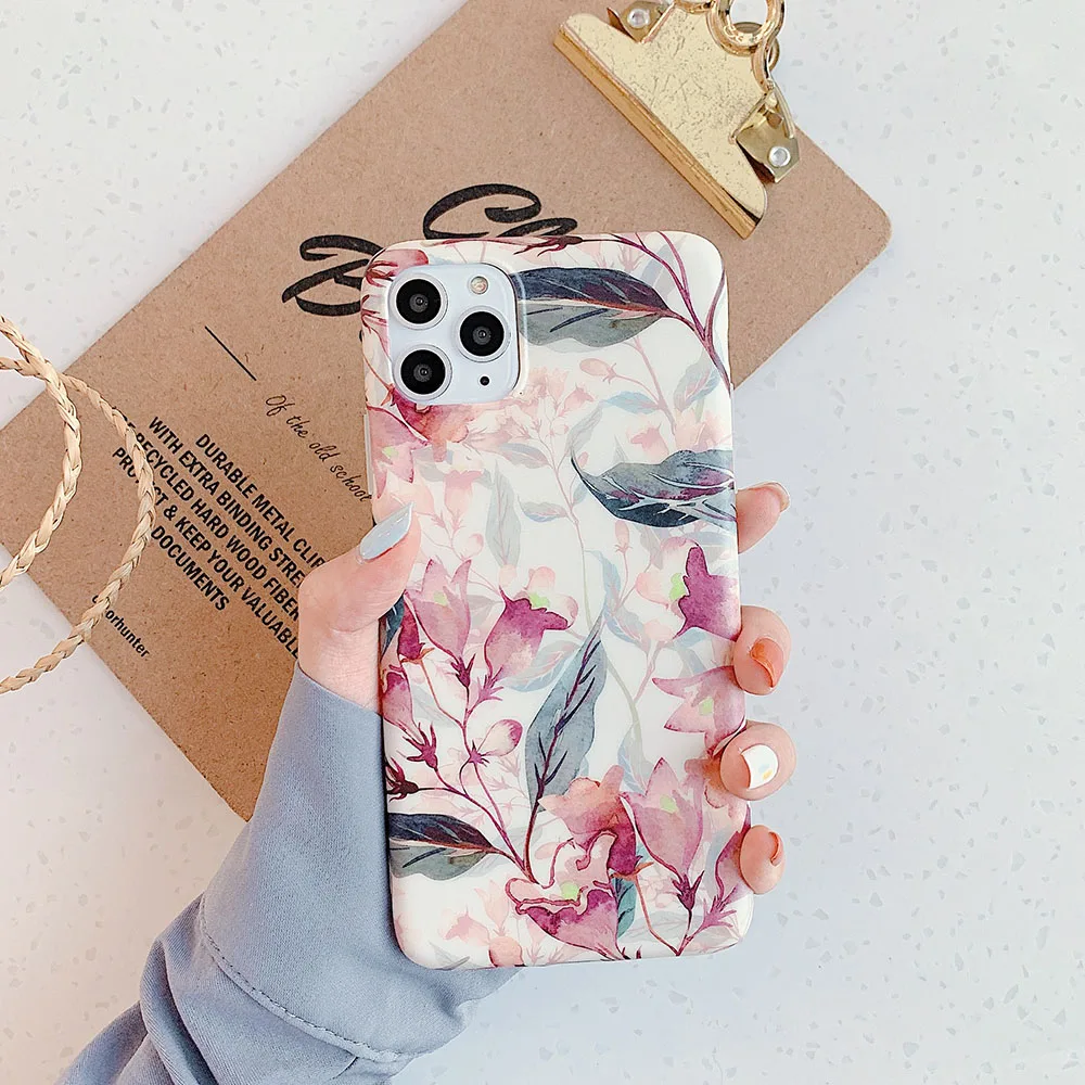 Retro Flowers Phone Case For iPhone 12 11 Pro Max XR XS MAX for iPhone 7 8 Plus X Case Soft TPU Matte Floral Shell Back Cover