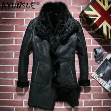 AYUNSUE Мужское пальто с натуральным мехом, зимняя куртка из натуральной кожи, Мужское пальто из овчины, винтажная куртка из натурального меха PY15D725 KJ3806