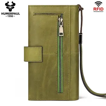 

RFID Genuine Leather Wallet Fashion Coin Purse For Ladies Women Long Clutch Wallets With Cell Phone Bags Card Holder