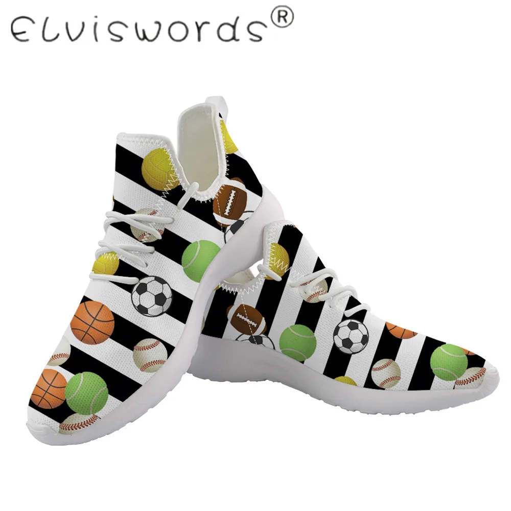 

ELVISWORDS New Outdoor Knitting Mesh Vulcanize Shoes For Male Ball Pattern White Platform Large Sizes Comfortable Sneakers