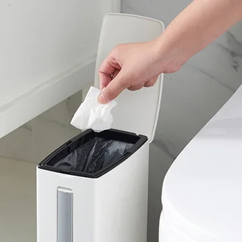 

Plastic Trash Can with Toilet Brush Trash Can Garbage Bucket Waste Bin Trash Can Multi-functional Bathroom Cleaning Tools