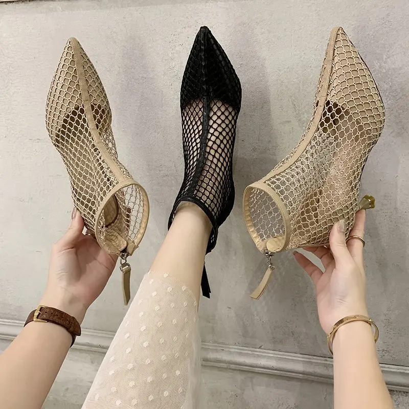 

2020 Fashion Women High Heel Sandals Solid Cutout Women Summer Slip-On Thick High Heels Slippers Party Slides Pointed Toe Shoes