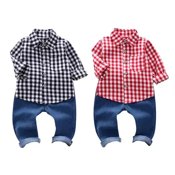 

HIgh Quality Cute Baby Boy Long Sleeve Plaid Pattern Soft Cotton Shirt Tops+Long Trousers Toddler Outfits