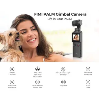 

Fimi Palm Camera 3-Axis 4k Handheld Pocket Gimbal Camera Stabilizer 128 wide angle smart range built-in wifi control