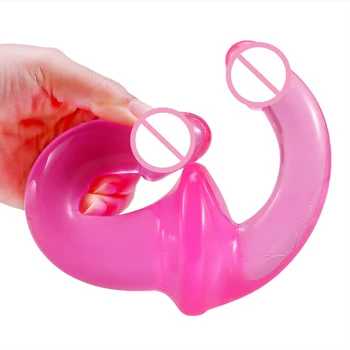 Double Heads Jelly Dildo Strapon Lesbian Vaginal Anal G-spot Stimulate Male Butt Plug Sex Toy for Woman Sex Shop 4