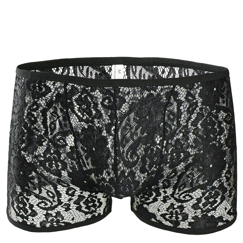 Ropa interior para hombre, ropa interior Sexy de encaje para hombre, bragas transpirables de encaje negro de cintura alta para hombre, ropa interior de moda para hombre| - AliExpress