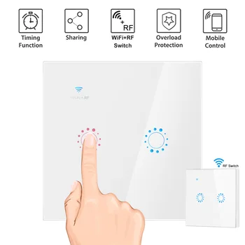 

Wifi Wall Touch Switch EU 2 Gang Glass Panel Wall Light Switch Ewelink APP Support Alexa Google Home