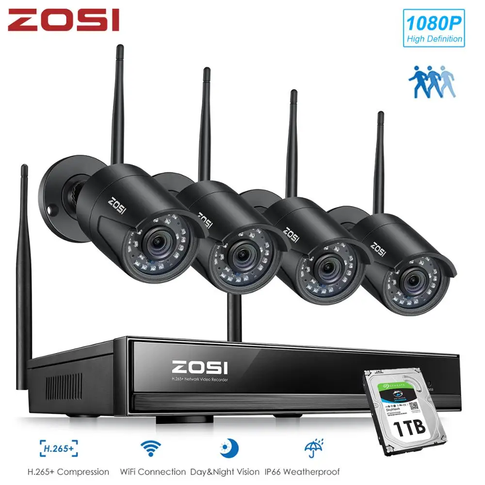 ZOSI H.265 1080P 8CH Беспроводная система видеонаблюдения Wifi мини NVR комплект для