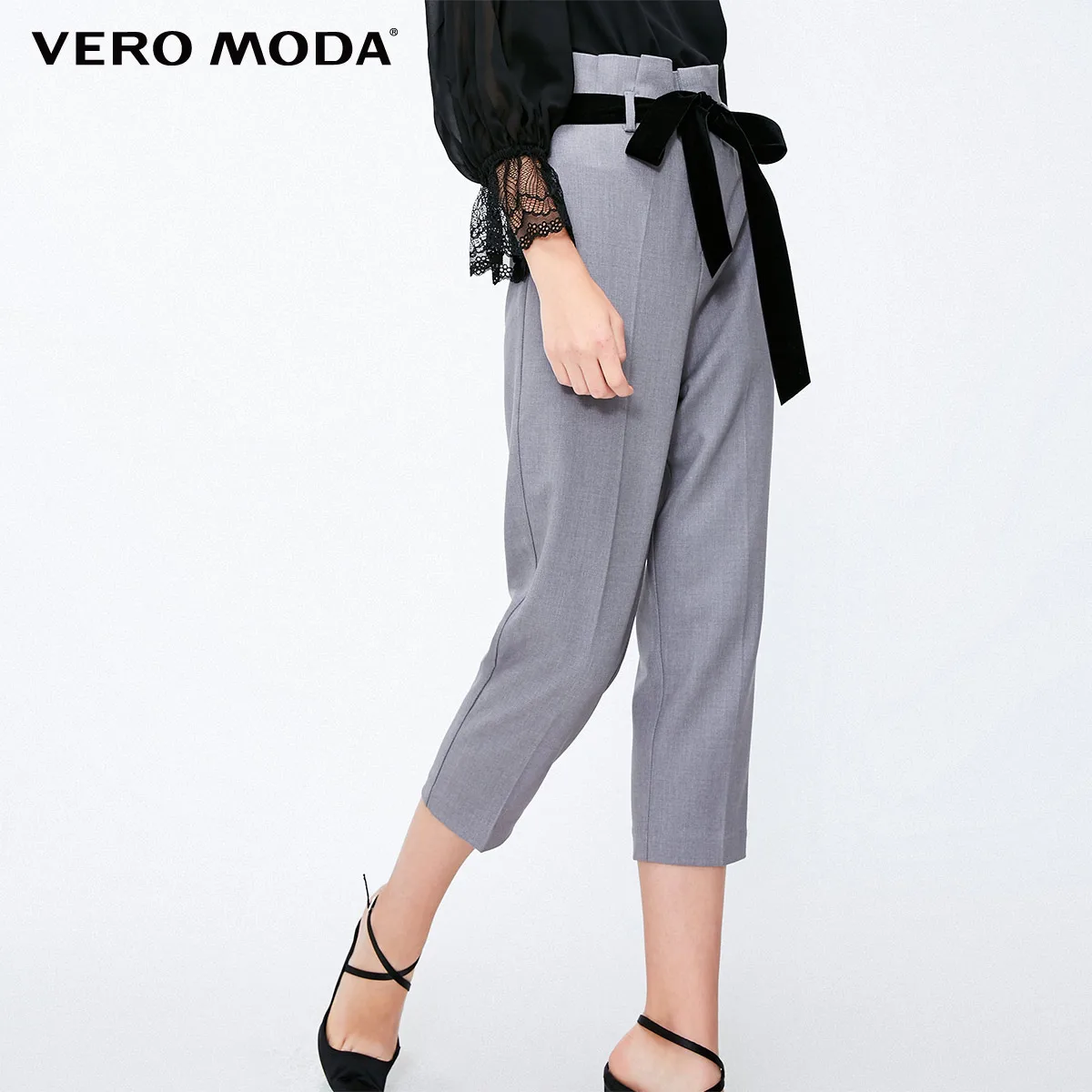 Vero Moda женские плиссированные брюки с высокой посадкой на шнуровке | 31916J501 - Цвет: Granit mel.
