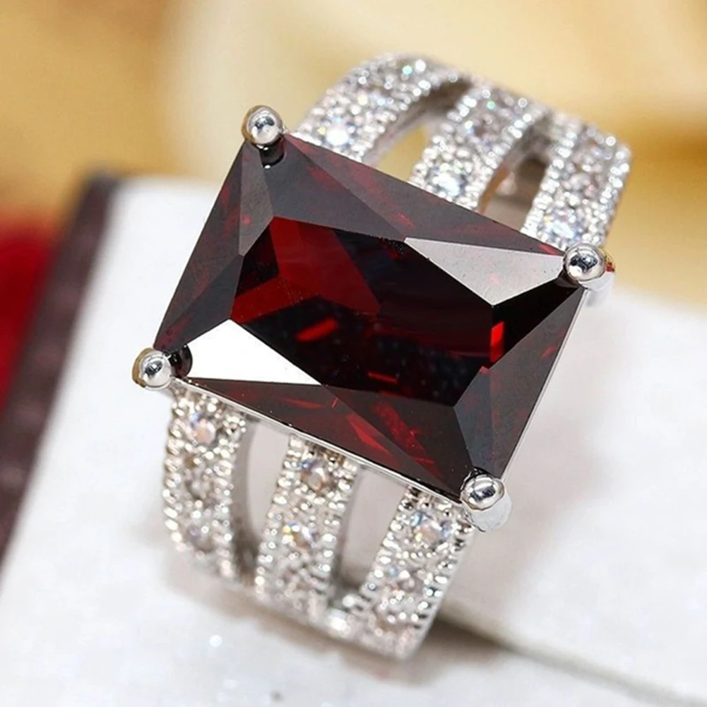New Fashion Wide Hollow Band Crystal Red Rhinestone Square Vintage Jewelry Wedding Engagement Party Finger Ring for Women | Украшения и