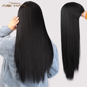 I's a wig Black Long Straight Wig With Bangs Synthetic Hair Wigs for Women 613 Blonde Red Heat Resistant Cosplay Wigs 1