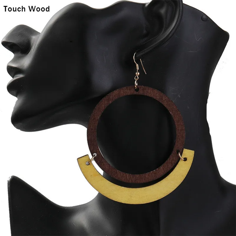 

Exaggerated round wooden earrings / fashion wood patchwork women earrings / wholesale dropshipping