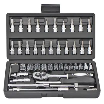 

46pcs Socket Set Quick Ratchet Casing Wrench Repair Screwdriver Combination Toolbox Slotted Cross Batch Head