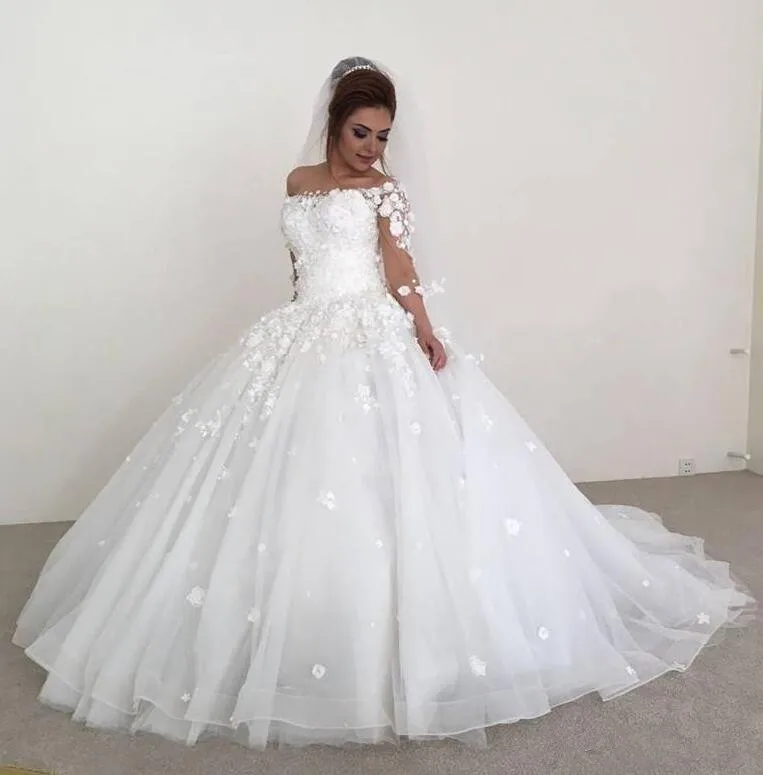 На заказ бальное платье Свадебные платья 3/4 рукава размера плюс арабский Африканский принцесса свадебное платье Vestido de noiva