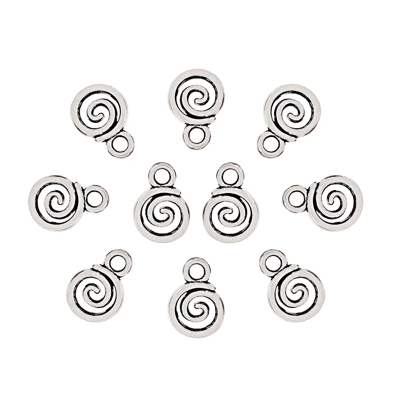 30 x Tibetan Silver Swirl Spiral Charms Pendants Beads Double Sided for Bracelet Jewelry Making 12x8mm | Украшения и аксессуары