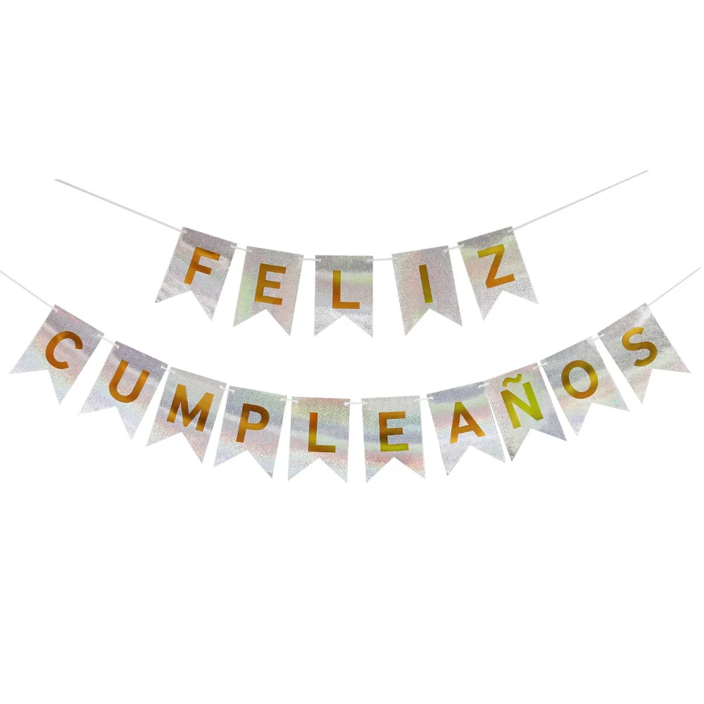 Dovetail pull flag Spanish Feliz Cumpleanos Birthday Banner Party