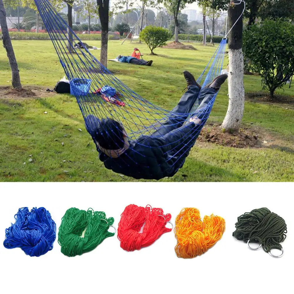 Portable Single Person Mesh Nylon Hammock For Camping Beach Outdoor Leisure Hanging Bed Swing Net | Спорт и развлечения