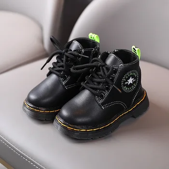 

CUZULLAA 1-6 Years Kids Shoes New Autumn Winter Kids Martiin Boots Children Cotton Shoes Baby Soft Leather Boots