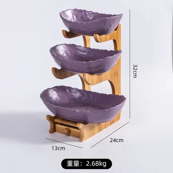 

Creative ceramic fruit plate Three layer fruit basket for modern household in northern Europe Wood shelf fruit basket plates