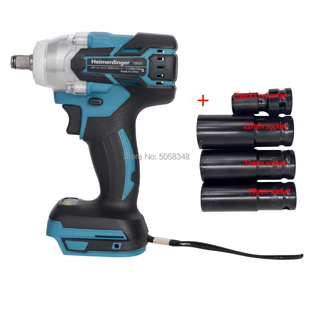 

Electric Rechargeable Brushless Impact Wrench Cordless with 19mm 21mm 22mm socket & Shank socket Adapter Quick-Release Driver