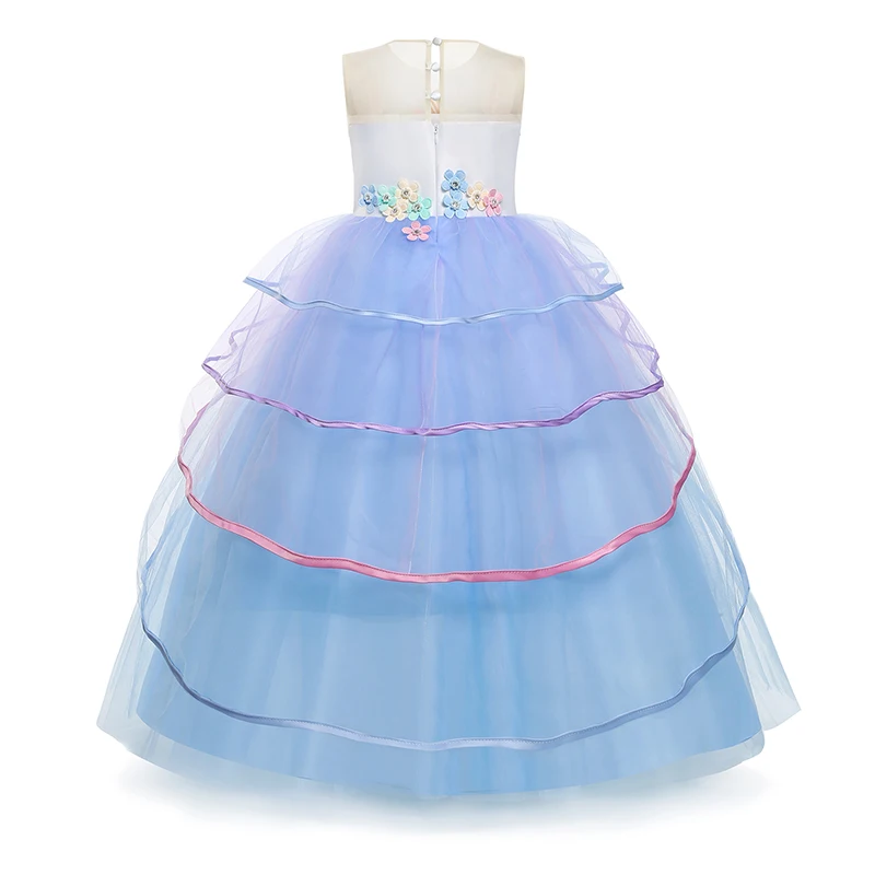 Unicorn Dress Girls Birthday Party Clothes Embroidery Flower Ball Gown Kids Rainbow Formal Princess Children Costume