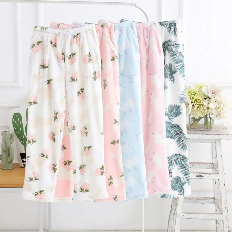

Winter Flannel Women Homewear Pants Pajamas Set Thick Warm Flannel Comfortable Homewear Fresh Long-sleeved Trousers Pajama