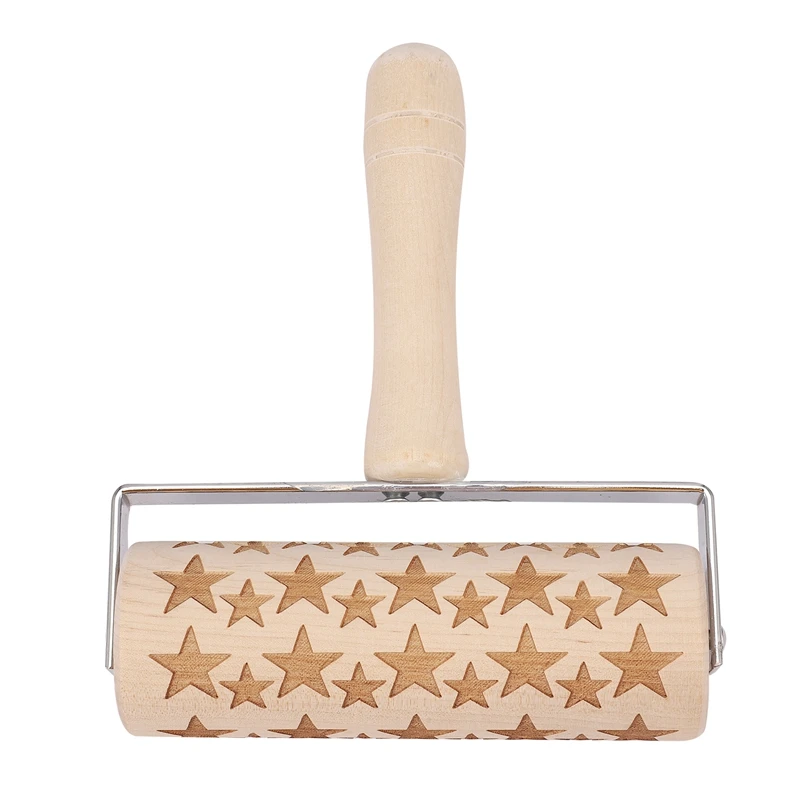 Christmas Embossed Wooden Rolling Pins with 3D Engraved Christmas Pattern Embossing Rolling Pin for Embossed Cookies Waffles Pas