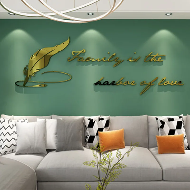 Feather 3D Stereo Acrylic Mirror Wall Stickers Living Dining Room