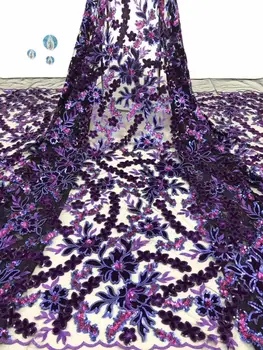 

3D Flower Sequin embroidery lace fabric, high quality African lace clothing / evening dress fabric FFD1015