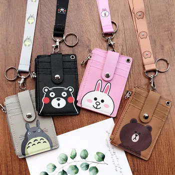 

Cute ID Card Holder Wallet Halter Student Bus Card Cover Multifunction Card Bag Money Coin Purse Zipper Pouch Hanging Neck